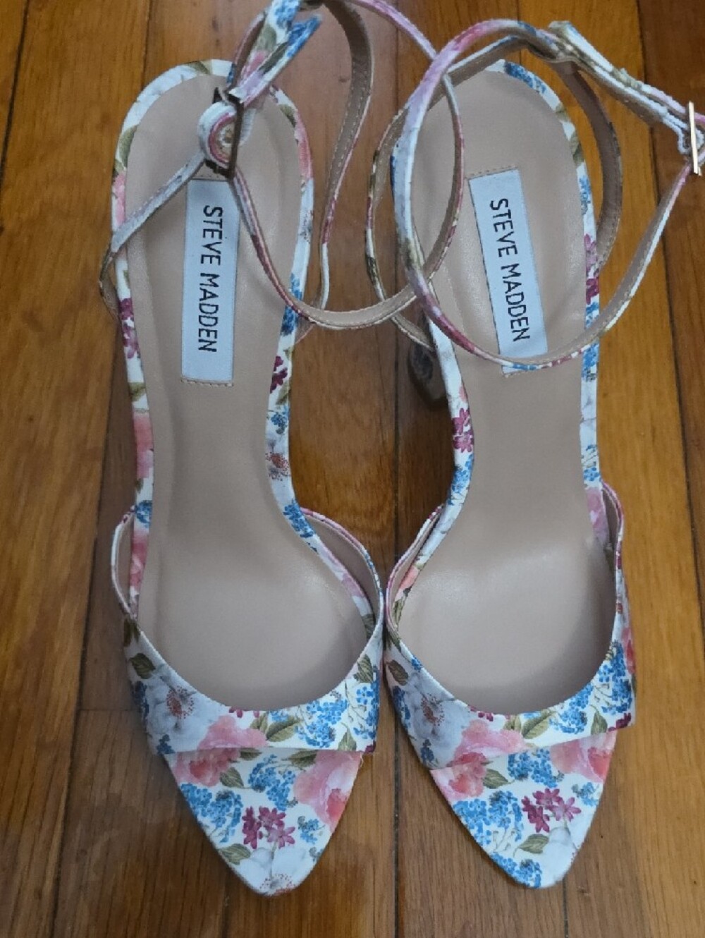 Steve Madden Floral Block Heel Sandals - Pink/Blue Floral New Without Box